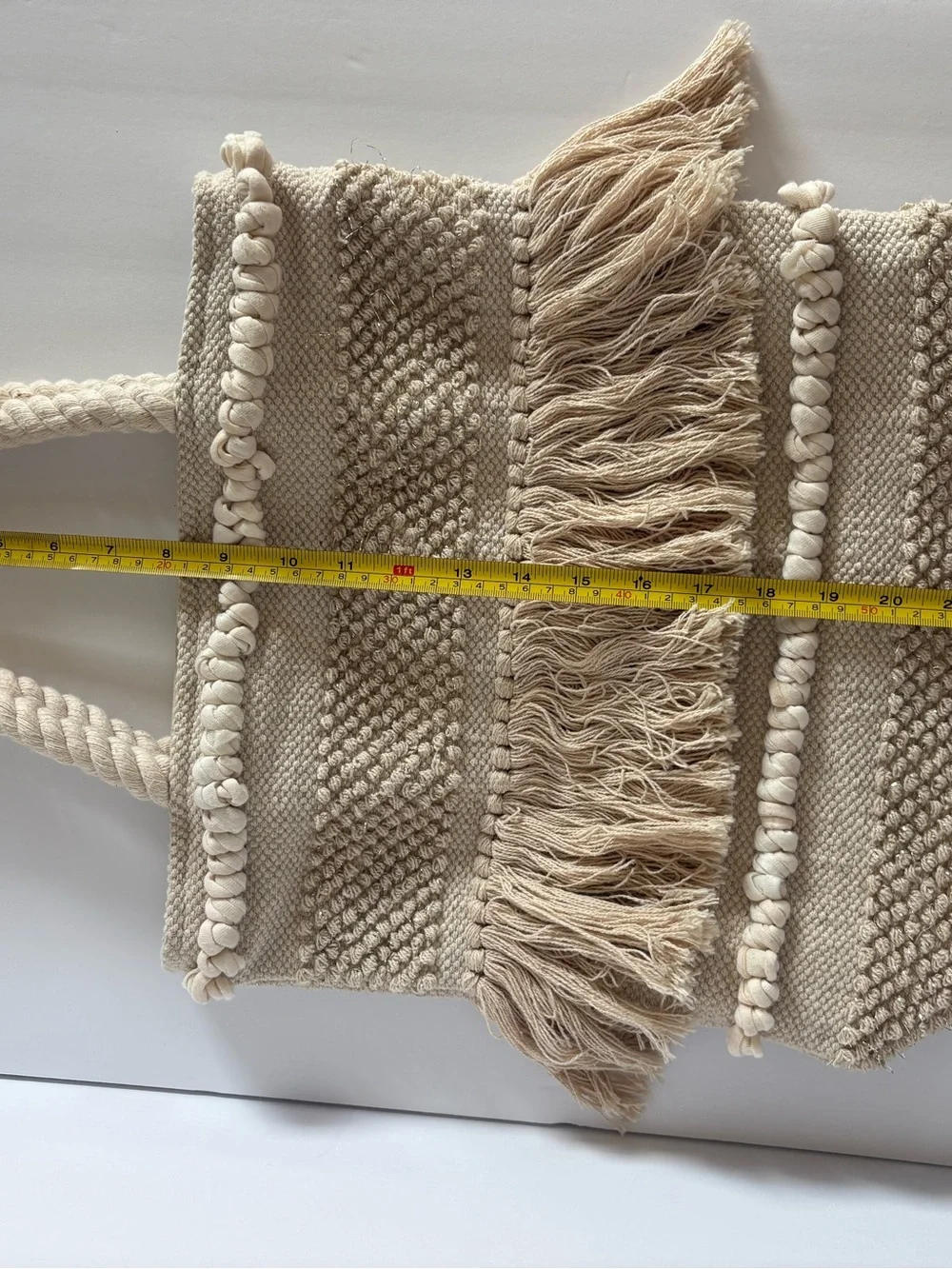 Forever 21 Cream Boho Woven Fringe Tote Bag Macrame Rope Handles